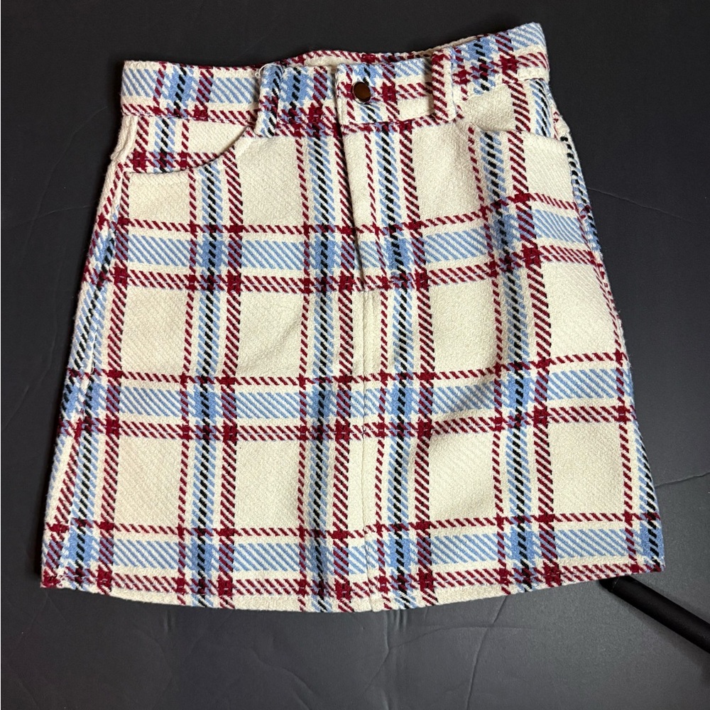 Plaid Cream and Blue Women's Skirt